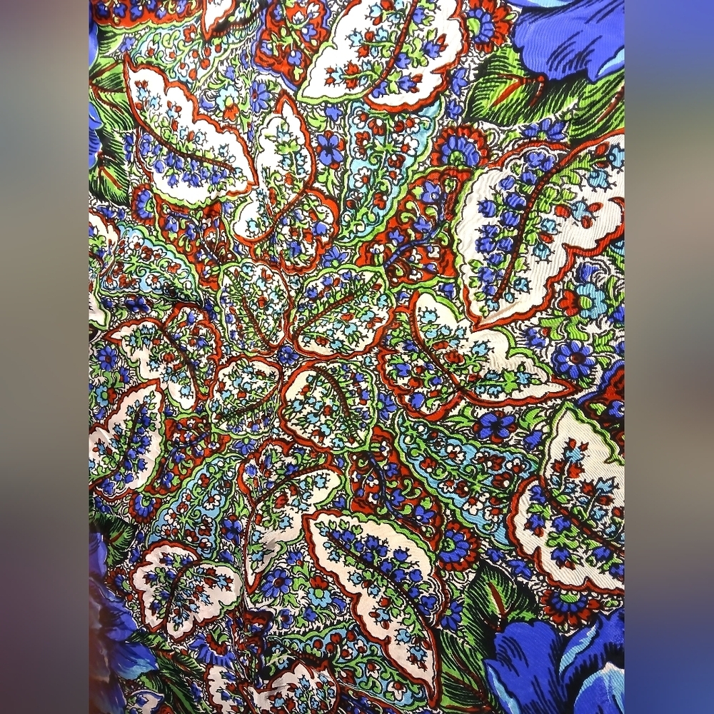 Vintage Silk Floral Scarf W Red Border - Picture 4 of 4
